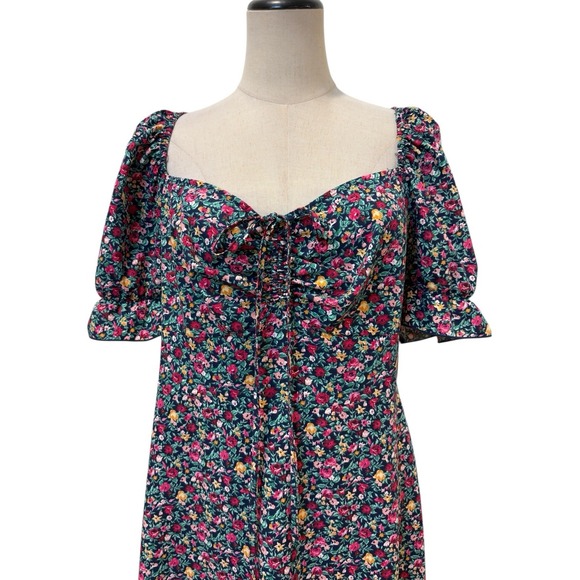 Floral Cottagecore Smocked Dress XL Puff Sleeve Milkmaid Grunge Fairy Spring - Picture 2 of 8